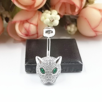 S925 srebrni pupčani prsten s glavom geparda – unisex, stil životinja/zodijak, elektroplating