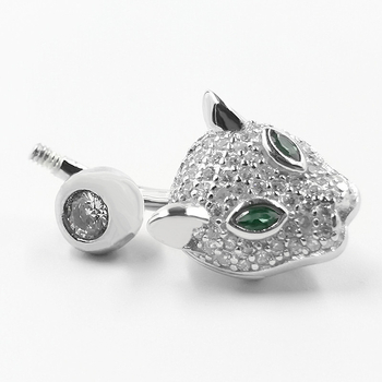 S925 srebrni pupčani prsten s glavom geparda – unisex, stil životinja/zodijak, elektroplating