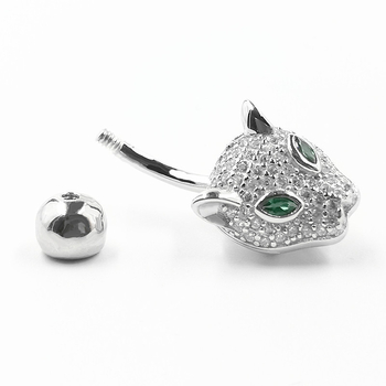S925 srebrni pupčani prsten s glavom geparda – unisex, stil životinja/zodijak, elektroplating