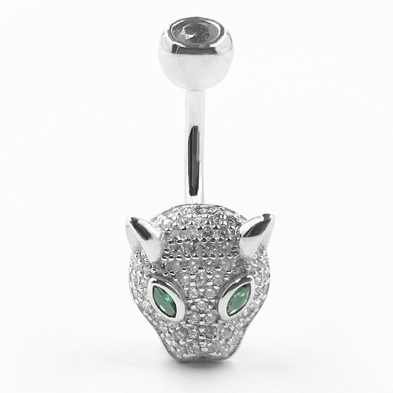 S925 srebrni pupčani prsten s glavom geparda – unisex, stil životinja/zodijak, elektroplating