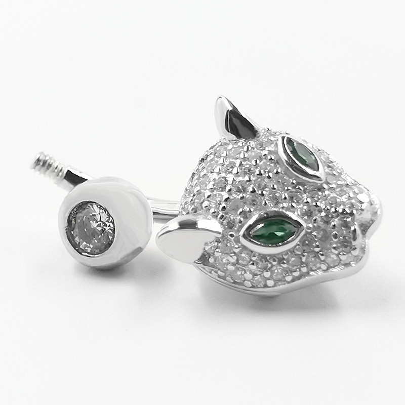 S925 srebrni pupčani prsten s glavom geparda – unisex, stil životinja/zodijak, elektroplating