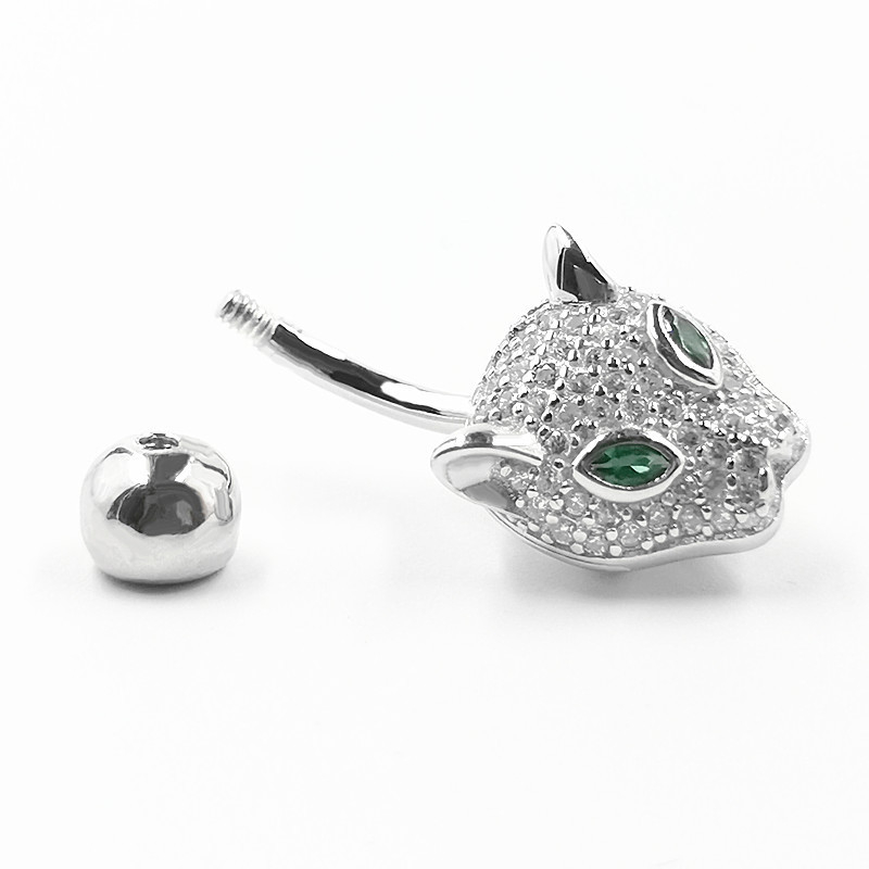 S925 srebrni pupčani prsten s glavom geparda – unisex, stil životinja/zodijak, elektroplating