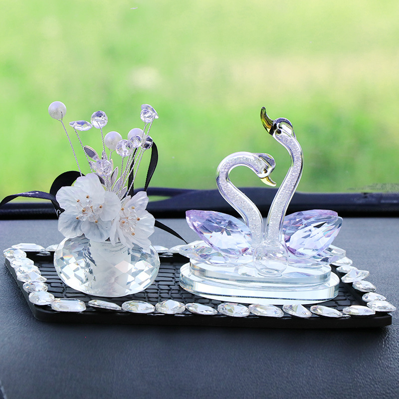 Decorațiune auto - Lebădă cu cristal de iubire, rășină, stil tradițional chinezesc, suport parfum, parfum revigorant