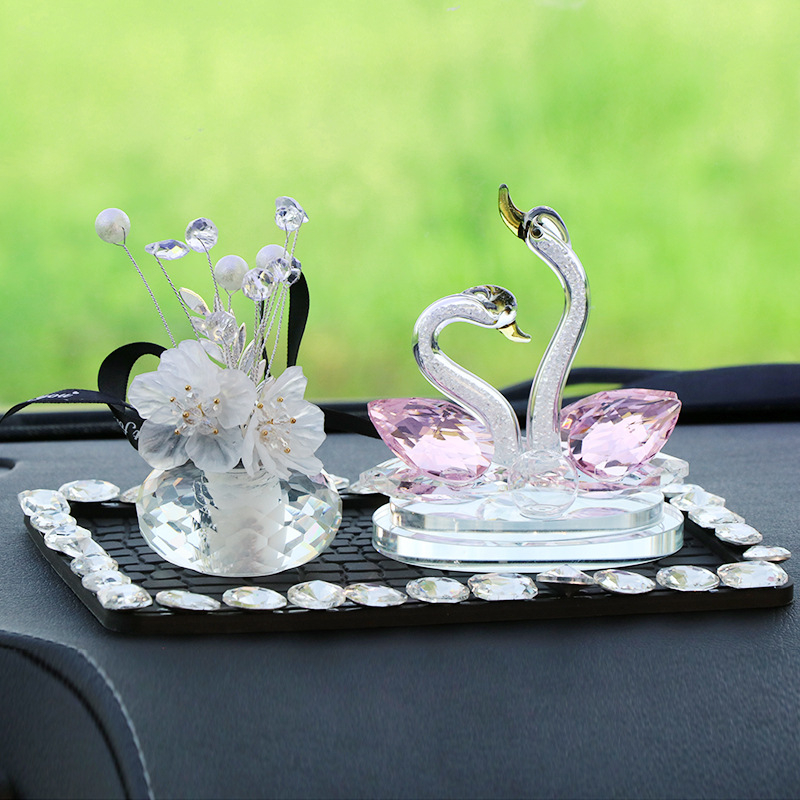 Decorațiune auto - Lebădă cu cristal de iubire, rășină, stil tradițional chinezesc, suport parfum, parfum revigorant
