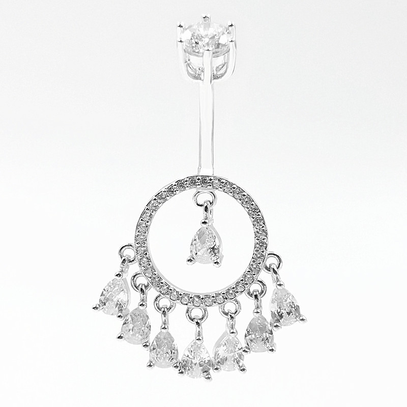 Nabas gredzens, 925 sudrabs, universāls stils, pilienveida forma ar cirkonu