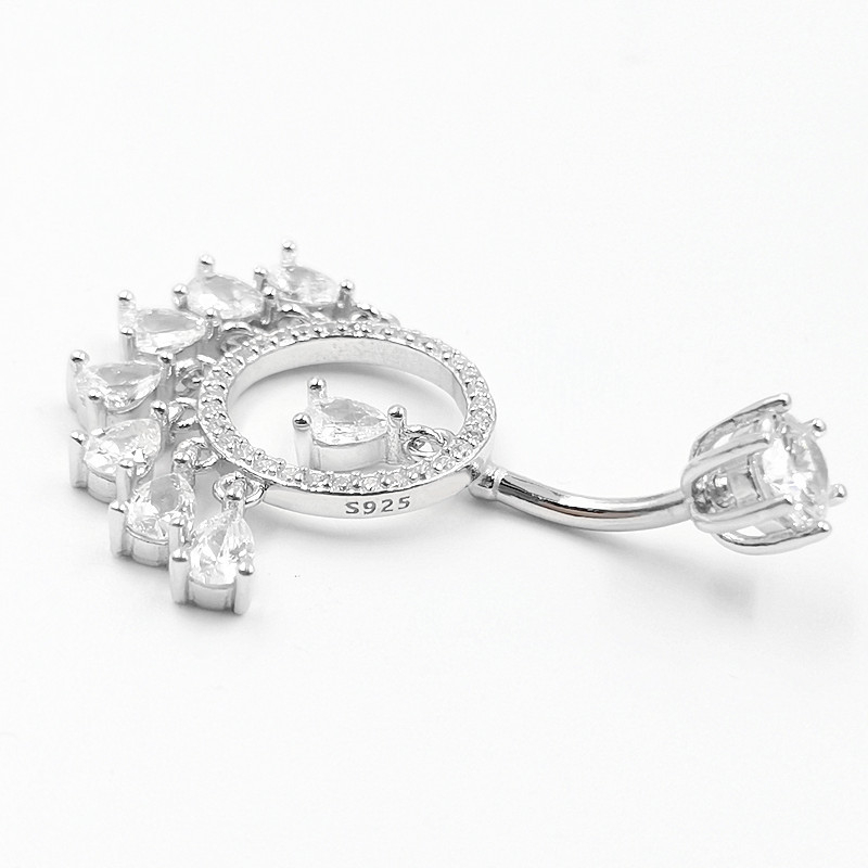 Naba žiedas, 925 sidabro, unisex, lašo formos su cirkoniu