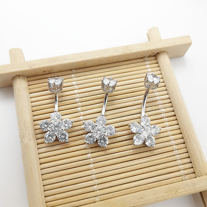 Srebrni prsten za pupak 925, oblik cvijeta, unisex, elektroplatinirano