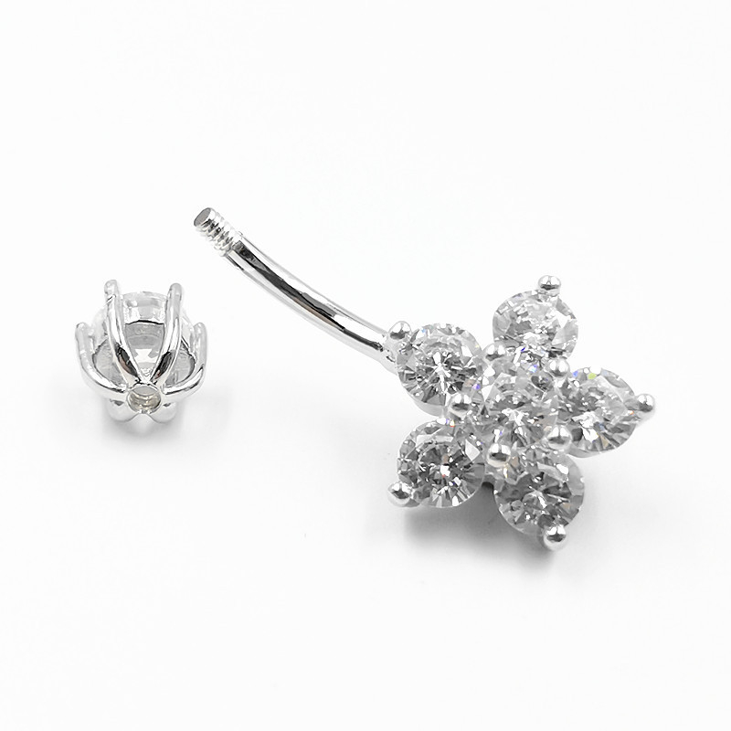 Srebrni prsten za pupak 925, oblik cvijeta, unisex, elektroplatinirano