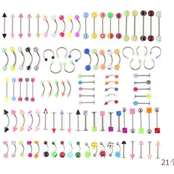 Set akrilnih piercinga za usne i jezik — različiti stilovi, miješane pakete (21/30/42/105 kom), unisex, pojedinačno pakirano