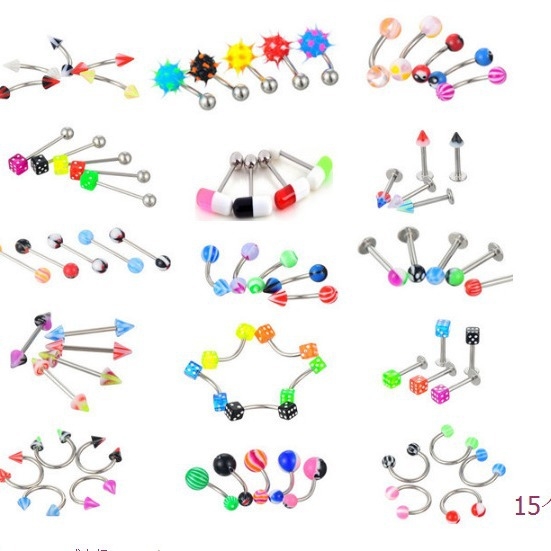 Set akrilnih piercinga za usne i jezik — različiti stilovi, miješane pakete (21/30/42/105 kom), unisex, pojedinačno pakirano