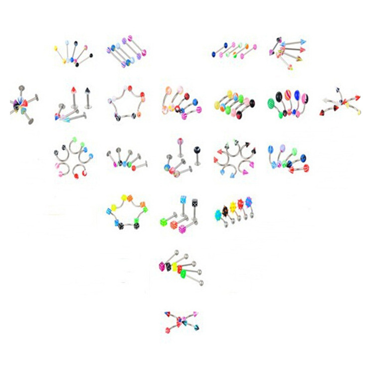 Set akrilnih piercinga za usne i jezik — različiti stilovi, miješane pakete (21/30/42/105 kom), unisex, pojedinačno pakirano