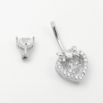 Pilvo žiedas, 925 sidabras, širdies formos, dvigubos galvos kaspinas su cirkonio deimantą, elektroplatinimas