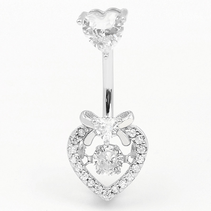Pilvo žiedas, 925 sidabras, širdies formos, dvigubos galvos kaspinas su cirkonio deimantą, elektroplatinimas