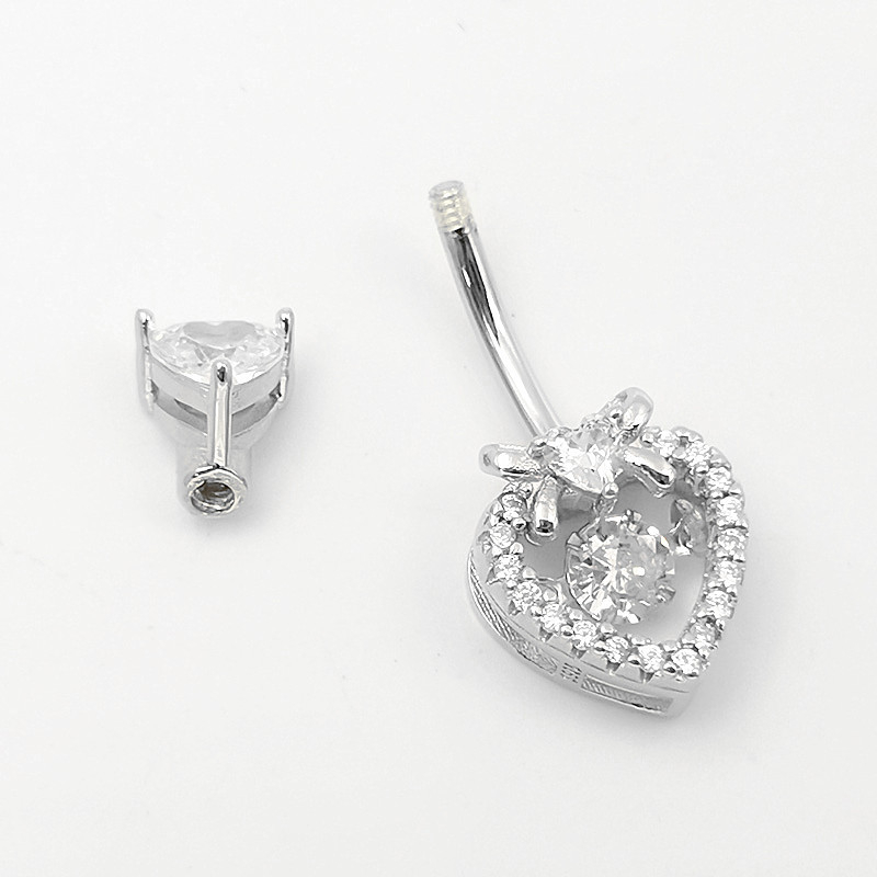 Pilvo žiedas, 925 sidabras, širdies formos, dvigubos galvos kaspinas su cirkonio deimantą, elektroplatinimas