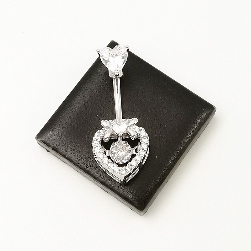 Pilvo žiedas, 925 sidabras, širdies formos, dvigubos galvos kaspinas su cirkonio deimantą, elektroplatinimas