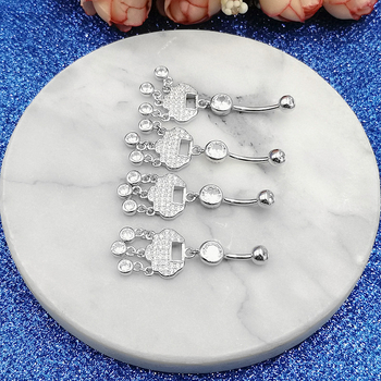 S925 srebrni pupčani prsten s dijamantima, Ruyi zaključavanje, unisex piercing bižuterija