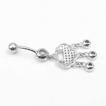 S925 srebrni pupčani prsten s dijamantima, Ruyi zaključavanje, unisex piercing bižuterija