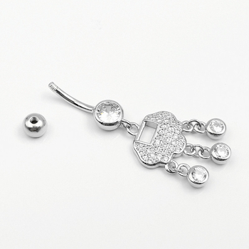 S925 srebrni pupčani prsten s dijamantima, Ruyi zaključavanje, unisex piercing bižuterija