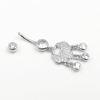 S925 srebrni pupčani prsten s dijamantima, Ruyi zaključavanje, unisex piercing bižuterija