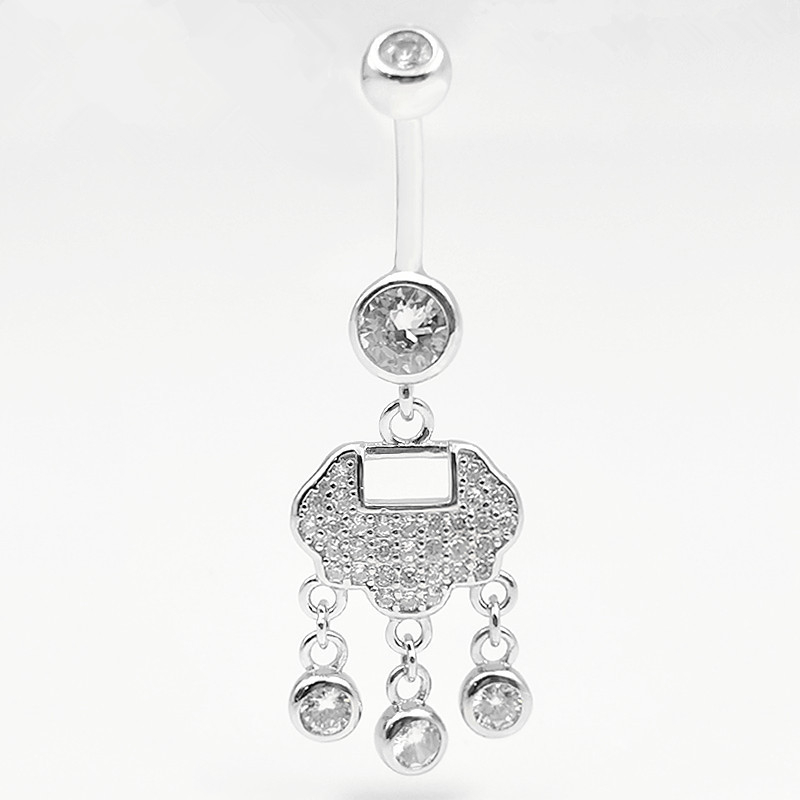 S925 srebrni pupčani prsten s dijamantima, Ruyi zaključavanje, unisex piercing bižuterija