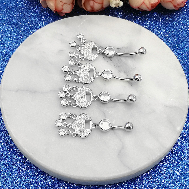 S925 srebrni pupčani prsten s dijamantima, Ruyi zaključavanje, unisex piercing bižuterija