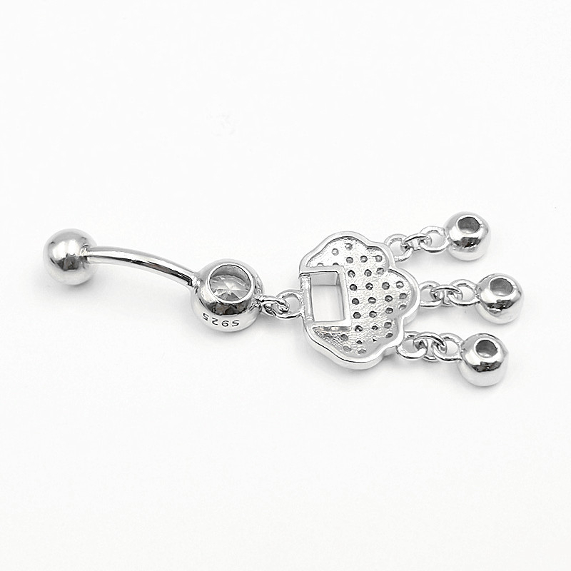 S925 srebrni pupčani prsten s dijamantima, Ruyi zaključavanje, unisex piercing bižuterija