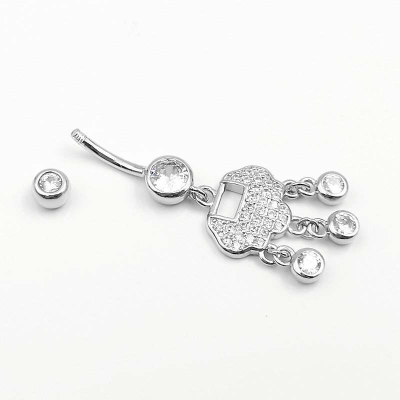 S925 srebrni pupčani prsten s dijamantima, Ruyi zaključavanje, unisex piercing bižuterija