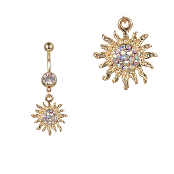 Prsten za pupak od legure s dizajnom suncokreta i dijamantima; ženstveni neobičan stil