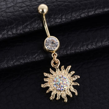 Prsten za pupak od legure s dizajnom suncokreta i dijamantima; ženstveni neobičan stil