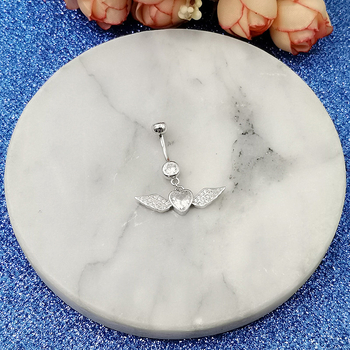 S925 srebrni pupčani prsten, unisex, srce oblik, dvostruki cirkon kamen