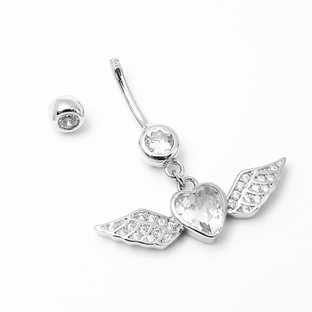 S925 srebrni pupčani prsten, unisex, srce oblik, dvostruki cirkon kamen