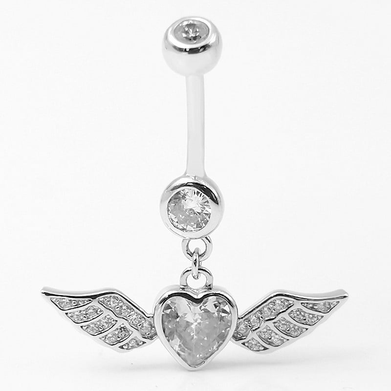 S925 srebrni pupčani prsten, unisex, srce oblik, dvostruki cirkon kamen