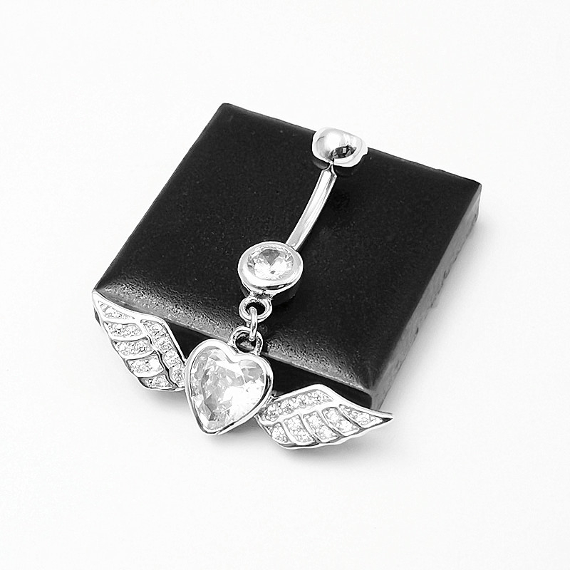 S925 srebrni pupčani prsten, unisex, srce oblik, dvostruki cirkon kamen