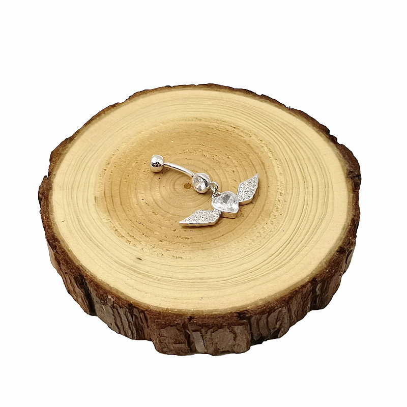 S925 srebrni pupčani prsten, unisex, srce oblik, dvostruki cirkon kamen