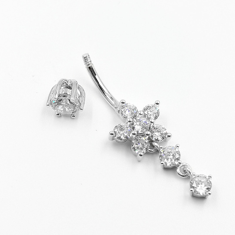 Prsten za pupak od S925 srebra, unisex, cvjetni dizajn, elektroplatiranje, Warburg Jewelry