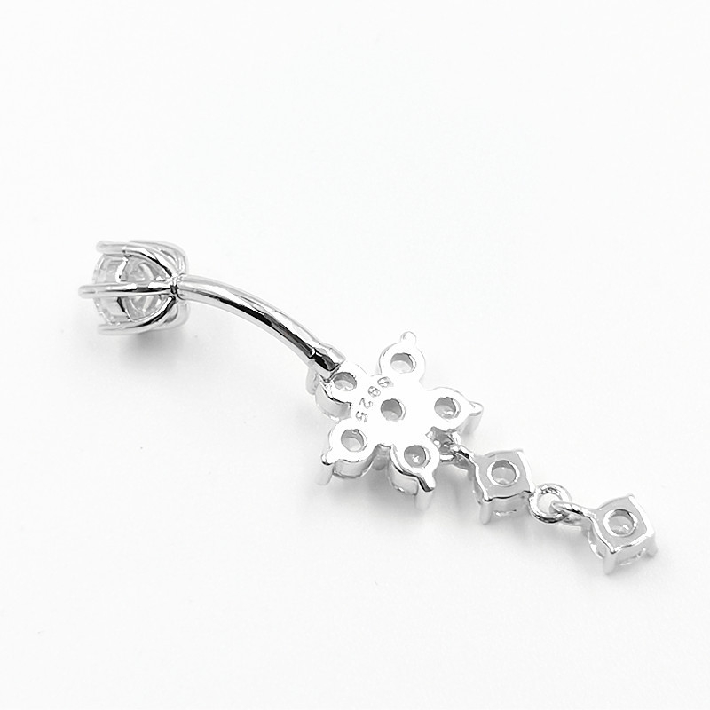 Prsten za pupak od S925 srebra, unisex, cvjetni dizajn, elektroplatiranje, Warburg Jewelry