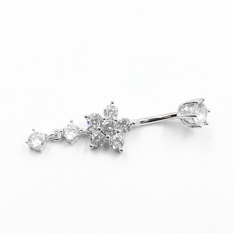 Prsten za pupak od S925 srebra, unisex, cvjetni dizajn, elektroplatiranje, Warburg Jewelry