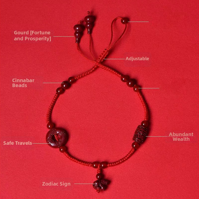 Sieviešu potītes ankla – cinnabar ar 12 zodiaka zīmēm, pīti anklets ar drošu aizdari, pavasaris 2024