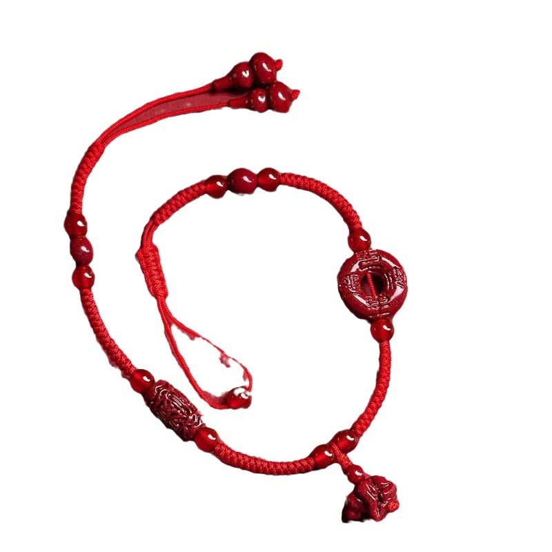 Sieviešu potītes ankla – cinnabar ar 12 zodiaka zīmēm, pīti anklets ar drošu aizdari, pavasaris 2024