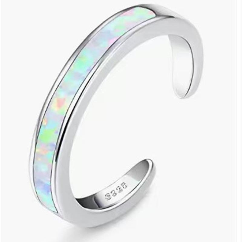 S925 sudraba pēdas pirksta gredzens ar opāla ielietu, atvērts gals, ģeometrisks dizains, vienkāršs sieviešu juvelierizstrādājums