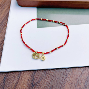 Brățară de gleznă din oțel titan cu monedă în formă de cal și cristal, placare 18k aur, stil simplu pentru femei, primăvara 2025