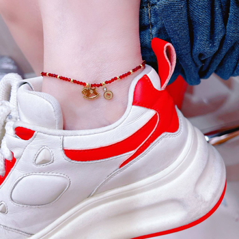 Brățară de gleznă din oțel titan cu monedă în formă de cal și cristal, placare 18k aur, stil simplu pentru femei, primăvara 2025