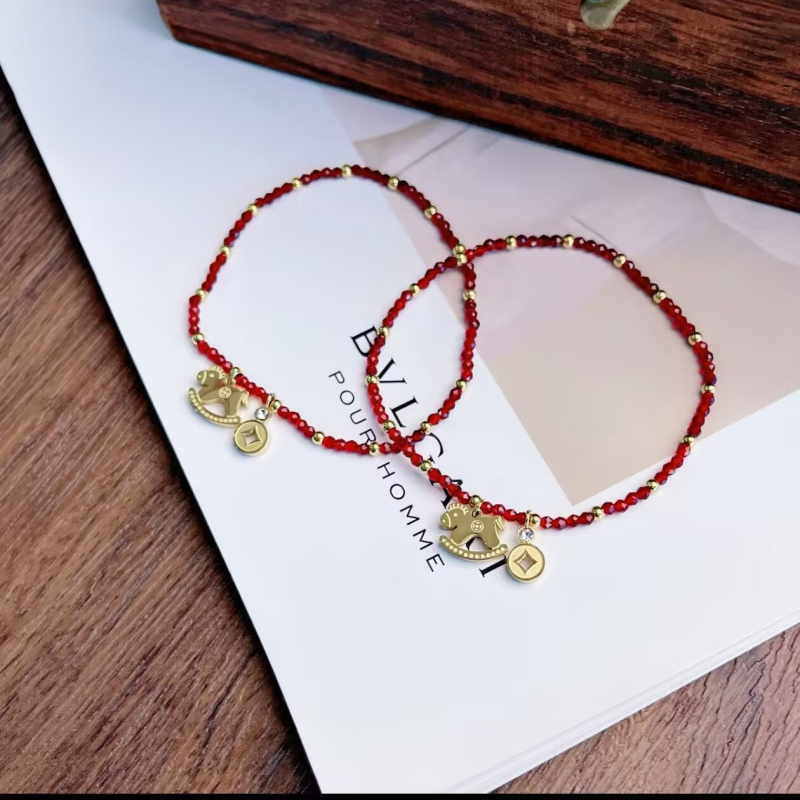 Brățară de gleznă din oțel titan cu monedă în formă de cal și cristal, placare 18k aur, stil simplu pentru femei, primăvara 2025