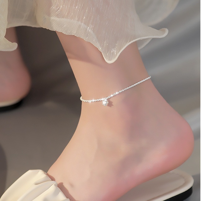 Ženski anklet na gležanj sa srcolikim oblikom, bakar s pozlaćenim premazom, s umjetnim kamenjem u zlatnom premazu, japansko-korejski stil