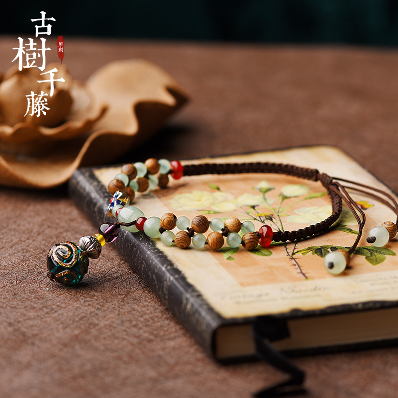 Kulkšnies apyrankė etniniame stiliuje, stiklo glazūra, širdies formos, Prekės ženklas: Ancient Trees and Thousands of Vines