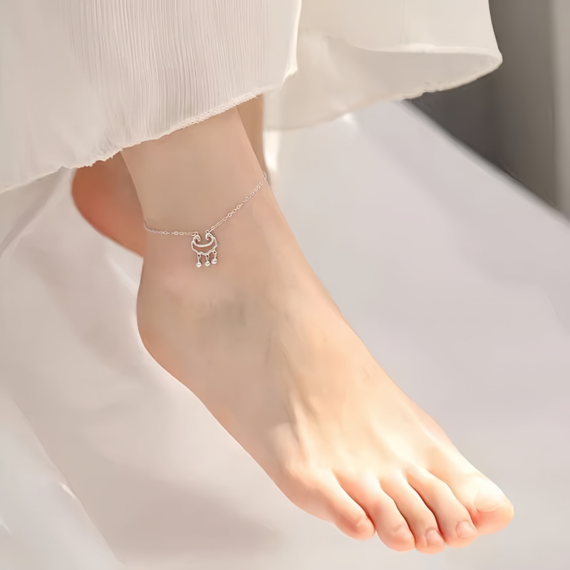 Brățară de gleznă din argint 925 cu încuietoare Longevity Lock și charm clopot, accesoriu pentru femei