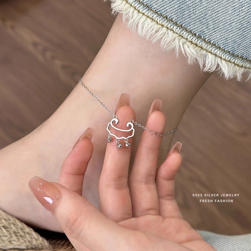 Brățară de gleznă din argint 925 cu încuietoare Longevity Lock și charm clopot, accesoriu pentru femei