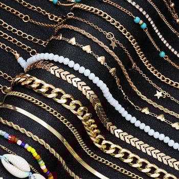 Bohém vintage stílusú bokalánc készlet ötvözetből, szív alakú gyöngyökkel, önálló csomagolás