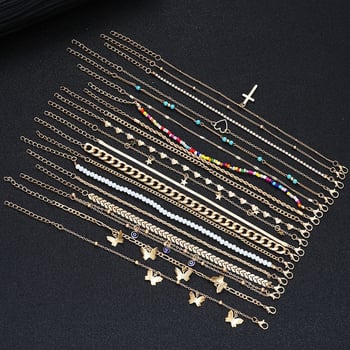 Bohém vintage stílusú bokalánc készlet ötvözetből, szív alakú gyöngyökkel, önálló csomagolás