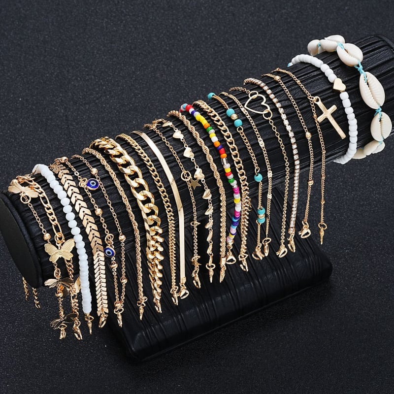 Bohém vintage stílusú bokalánc készlet ötvözetből, szív alakú gyöngyökkel, önálló csomagolás